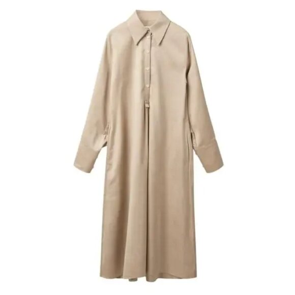 COS Minimalist Neutral Wool Blend Oversized Long Sleeve Midi Shirt Dress Size 12 - Picture 14 of 14